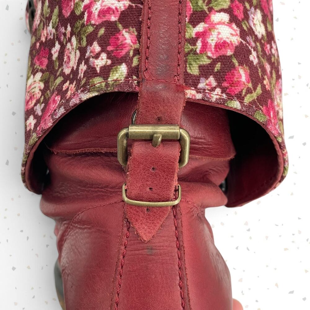 Dr. Martens Triumph Boots Red Oxblood Leather Pirate Fold Down Floral Boots US 9 - Picture 9 of 16